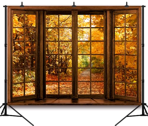 7x5 FT Fall Photo Backdrop Fall Window Backdrop Autumn Forest Natural Landscape Thanksgiving Day Photography Background Newborn Party Decoration Bannerwall Photo Booth Props
