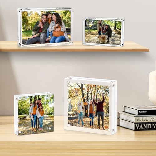AMEITECH Acrylic Picture Frame 6x6, Clear Double Sided Frameless Photo Frame with Magnetic, Free Standing Desktop Acrylic Frame Display, Lucite Frame with Gift Box Package - 1 Pack - size: 6 x 6 inch