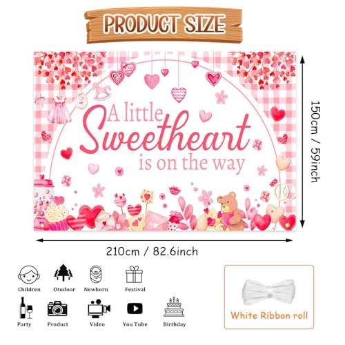AIBIIN 7x5ft Little Sweetheart Baby Shower Backdrop Decorations A Little Sweetheart is on The Way Baby Shower Banner Sweet Heart Valentines Day Party Decorations Banner Photo Booth Props - color: Sweetheart3, size: 7x5ft