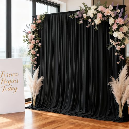 8ftx10ft Wrinkle Free Black Backdrop Curtain - 10 Feet Photography Backdrop Drapes, Silky Polyester Back Drop Cloth for Wedding Baby Shower Balloon Arch Background - color: Black, size: 8FTx10FT (W4'xH10', 2 Panels)