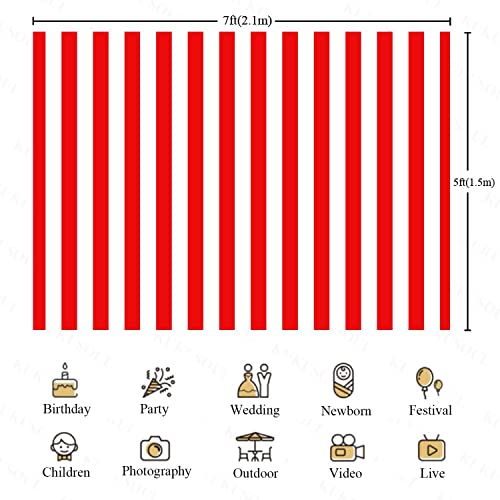 7x5ft Red and White Striped Backdrop Circus Photo Backdrop Birthday Party Decor Photo Studio Props Banner Adult Girl Boy Wallpaper KU244 - color: Red, size: 7x5FT