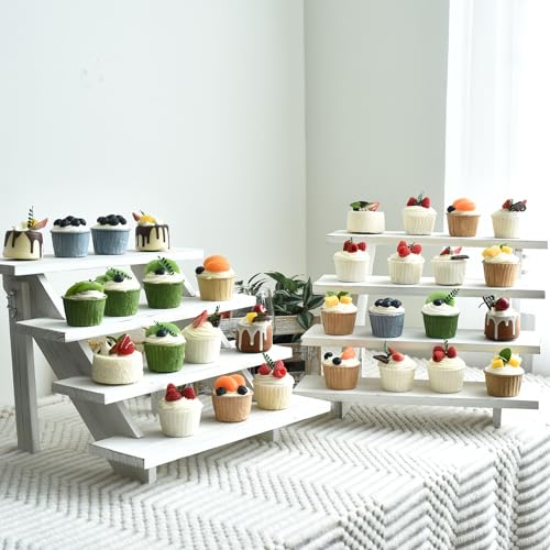 Swallowliving 2pcs Wooden Rustic Cupcake Stand for 24 Cupcakes, Stepped Wood Display Stand for Weddings, Tiered Party Table Display Riser for Food, Dessert, Cookie, Decor, Craft Show, White - color: 2pcs | White | 4-tier