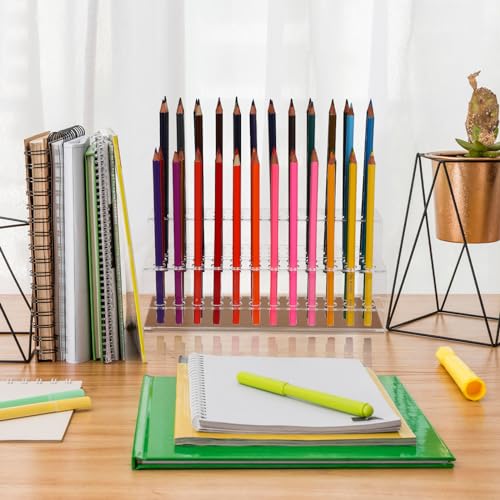 DECHOUS Clear Pen Display Stand, 2 Tier 48-Slots Acrylic Pen Holder Display Stand for Craft Shows, Multipurpose Pencil Pen Stand for Desk, Home, Office, School, Makeup Brushes Display