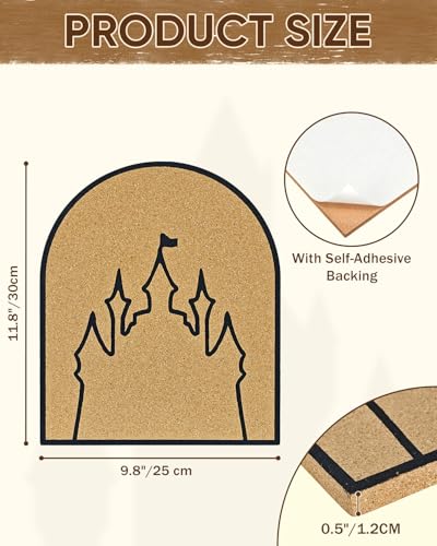 Castle Cork Bulletin Board Self-Adhesive, Arch Pin Board 9.8” x 11.8”, 1/2” Thick for Office Home Wall Decor (Black)