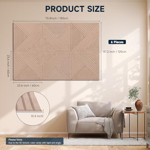 Acoustic Wall Panels 6 Pack, 72“x48” 3D Wood Texture Sound Absorbing Panels, Self-Adhesive Decorative Soundproof Art Panels for Home Studio, Office, Theater, Light White Oak - color: #094 Light White Oak, size: 72 X 48 Inches