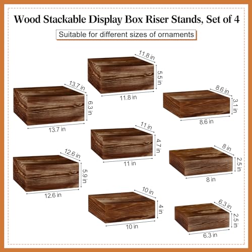 Barydat 8 Pcs Large 13.7" Wood Risers Display Stands Rustic Square Cupcake Stand Food Risers Stackable Display Box for Buffet Table Dessert Food Birthday Wedding Party(Black Brown) - color: Black Brown, size: Large