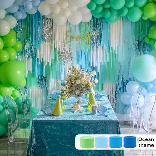 PartyWoo Blue Crepe Paper Streamers 4pcs 328ft Pack of Pearl Blue Crepe Paper Streamers for Birthday Gender Reveal Baby Shower Wedding Graduation Pool Mermaid Under The Sea Theme Party Decorations - color: Blue-9689