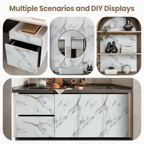 practicalWs Glossy Marble Wallpaper Peel and Stick White/Gold Granite Contact Paper Removable Wall Paper for Kitchen Countertop Cabinet Furniture 17.7" x 78.7" - color: Gold/White, size: 17.7" x 78.7"