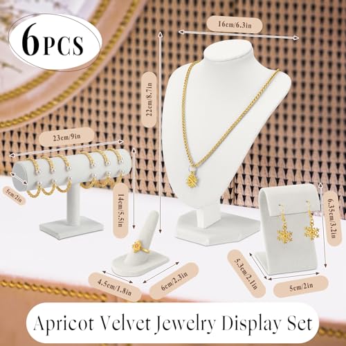 Wenqik Velvet Jewelry Display Set Necklace Mannequin Bust T-Bar Bracelet Holder 2 Earring Stands 2 Ring Holders for Showcase (White) - color: White