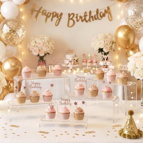 FUNFERY Acrylic Display Risers, 2 Set(7.8" L~8.2" L~8.6" L~9”L~9.3”L) Display Shelf for Figure, Collectibles, Cupcake, 5-Tier Clear Acrylic Stands for Dessert, Jewelry, Candy Showcase - color: Clear, size: 10 Pcs