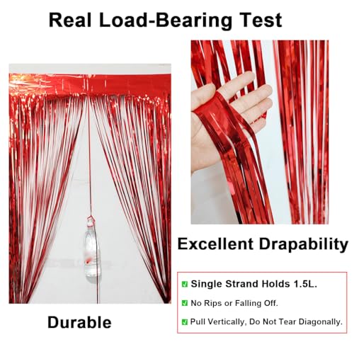 4 Pack Thickened Red Metallic Foil Fringe Curtains Streamer Rip Resistant Shimmer Tinsel Photo Booth Backdrop for Birthday Wedding Christmas Bachelorette Party Decorations 3.28ft x 6.56ft - color: Red, size: 4 Pack