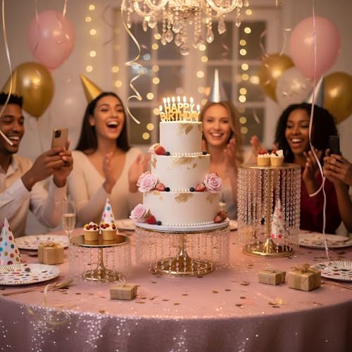 Gold Metal Cake Stand for Set of 3, 12in Round Wedding Cupcake Holder for Table, Dessert Cupcake Pedestal Display Plate for Party Wedding Anniversary Baby Shower - color: Gold, size: S + M + L