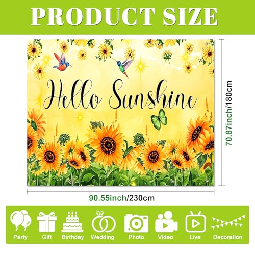 BlissYard Hello Sunshine Backdrop Decoration Sunflower Floral Banner 8x6ft Summer Spring Photo Backdrop Yellow Flower Background for Garden Party Photo Booth Seasonal Event Wall Display - color: Hello Spring Backdrop#05
