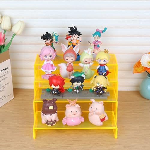 ELEGANTLIFE Acrylic Display Risers Set of 4, 4-Level Tiered Display Stands for Cupcakes, Small Figures & Jewelry, Compact Countertop Display Shelf, Multiple Colors Available (Light Yellow (Translucent)) - color: Light Yellow (Translucent)