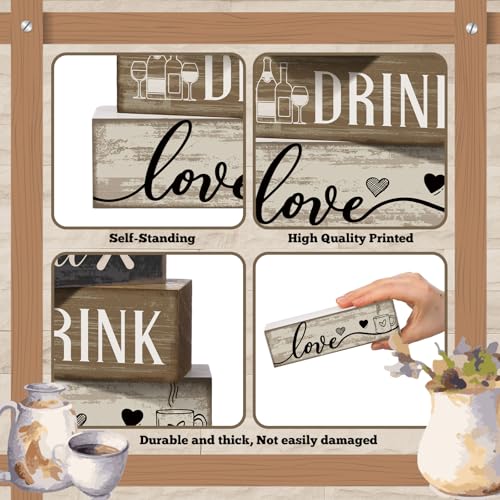 Moucuny 4 Pcs Farmhouse Kitchen Decor Wooden Plate Farmhouse Table Decor Black Brown and White Plate Tableware Centerpiece Rustic Decorative Plates Block Sign for Display Cabinet Kitchen Decoration - style: Farmhouse