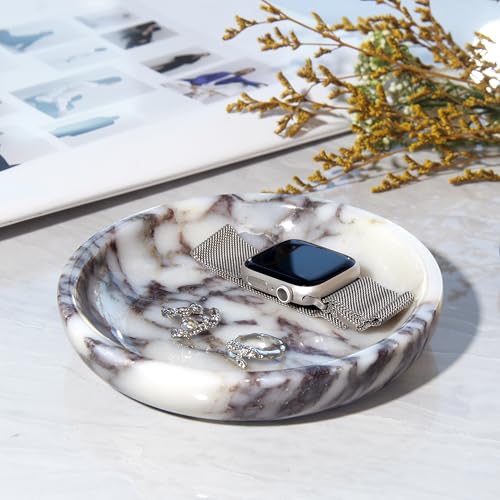 Small Natural Marble Jewelry Tray Key Plate Holder Dish Trinket Decor Catch All Bowl for Ring Earring Stone Gift for Women Daugther,Calacatta Viola,5.5" - color: Calacatta Viola