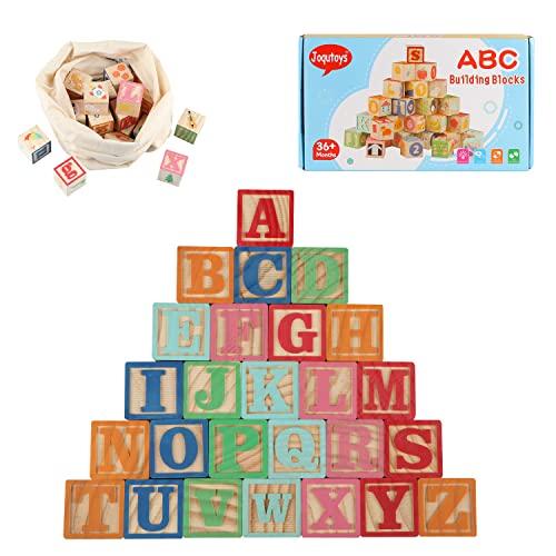 ABC Wooden Building Blocks for Toddlers 1-3 Large, 26 PCS Alphabet & Number Stacking Blocks, Educational Learning Toys for Boys Girls Kids Gifts 1.65'' - style: 26 abc blocks