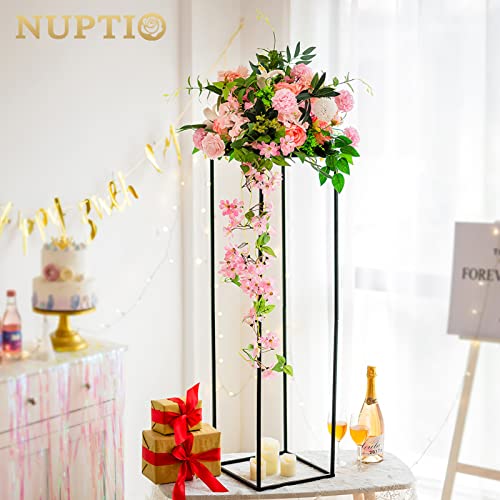 Nuptio Metal Black Vase, 2 Pcs 39.4 inch Tall, Elegant Cylinder & Square Vase for Wedding Centerpieces, Home Party Decorations - color: Black, size: 39.4 inch - 2 PCS