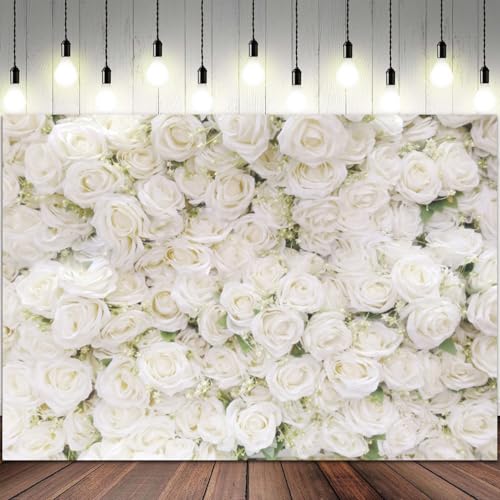 5x4ft Flower Backdrop White Rose Floral Photography Background Engagement Ceremony Bridal Shower Wedding Party Banner Decorations Kids Birthday Newborn Baby Shower Portrait Photo Booth Prop - color: color 7, size: 5x4ft