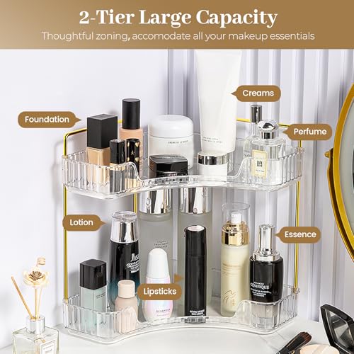 Aveniee Corner Bathroom Counter Organizer, Bathroom Countertop Shelf Makeup Organizer for Vanity Perfume Tray for Corner Storage (2 Tiers, White) - color: Pearl White, size: 2 Tier