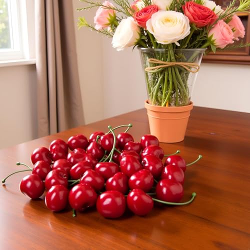 20Pcs Realistic Artificial Cherry Decor, Decor for Home Kitchen Party and Photography Props Decorative Ornaments for Table
