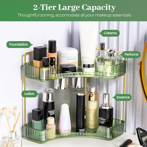 Aveniee Corner Bathroom Counter Organizer, Bathroom Countertop Shelf Makeup Organizer for Vanity Perfume Tray for Corner Storage (2 Tiers, Green) - color: Gem Green, size: 2 Tier