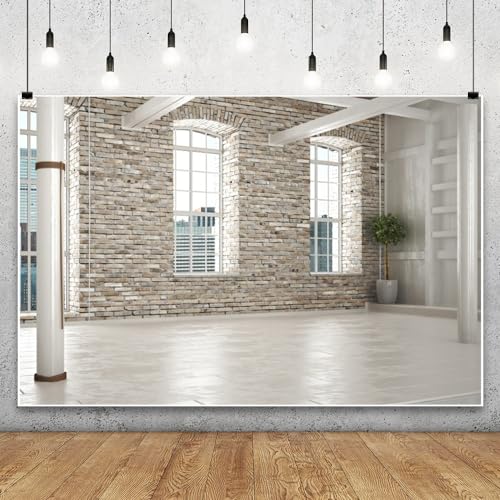 Yeele 7x5ft Modern Villa Backdrop for Photography Business Office Green Plant Brick Wall Empty Living Room Background for Online Meeting Video Conference Photo Studio Shoot Props Vinyl Wallpaper - size: 7x5ft