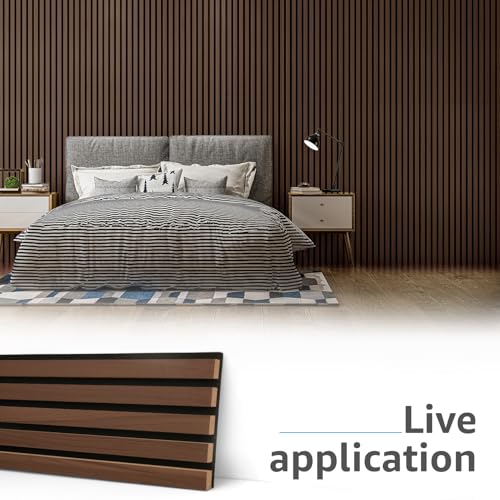 Art3d 6-Pack Acoustic Wood Slat Wall Panels for Interior Decor, 3D Fluted Sound Absorbing Wood Paneling for Accent Wall Ceiling Kitchen Living Room Bedroom Office, 94.5 x 7.9 inch Deep Walnut - color: Dark Walnut, size: 6Pcs - 94.5 * 7.9 inch