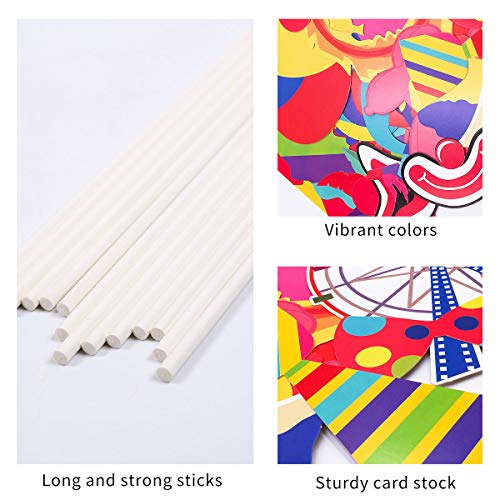 Circus Carnival Birthday Photo Booth Props Kit(24Pcs) Circus Carnival Party Favors with Long Paper Sticks