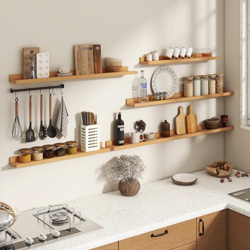 FLYJOE Picture Ledge Shelf, Floating Shelves Set of 2, 16 Inches Nursery Book Shelves for Toys Storage, Kids Bookshelf Wall Mounted for Living Room Bedroom Decor Books Photo Frames, Natural Oak - color: Natural Oak, size: 16'', Set of 2