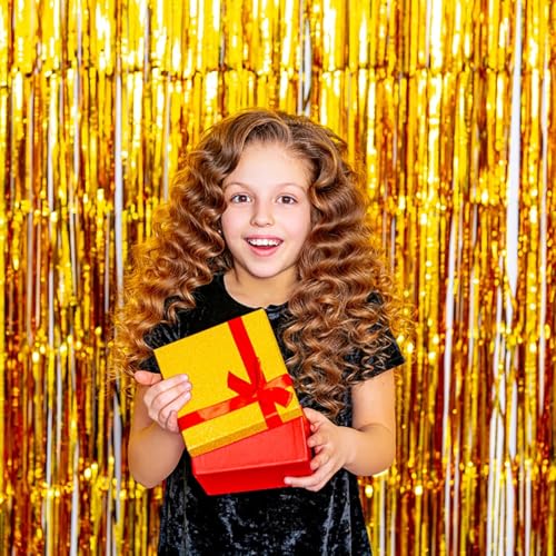 2 Pack Gold Backdrop Birthday Decorations Foil Curtain Backdrop Gold Streamers Dance Party Decorations Photo Booth Props for Bachelorette Decorations Christmas Halloween New Years Eve Party Supplies - color: Gold, size: 2 Pcs