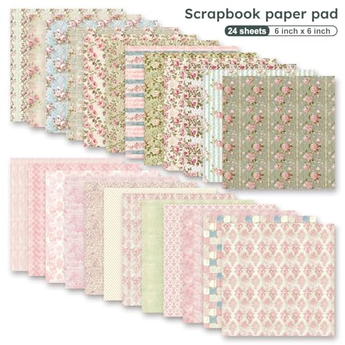 6in Flowers Scrapbook Paper Pad - 24 Sheets Double Sided Aesthetic Design Patterns for DIY Crafts Photos Album Junk Journal Decorative Decoupage Card Making Wedding Gifts Wrapping Material - color: Pink Spring