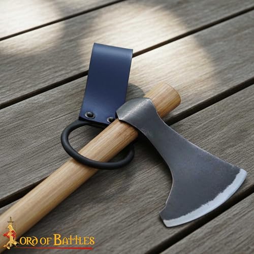 Lord of Battles Medieval Genuine Leather Axe Frog | Axe Holster with Belt Loop | Waist Holder for Axes, Tools - color: Blue