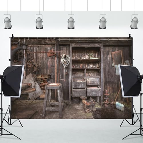 Renaiss 6x4ft Shabby Store Backdrop for Photoshoot Blacksmith Workshop Interior Background Photography Vintage Traditional Cabinets Rusty Tools Shop Rural Smithy Adult Man Photo Booth Studio Props - color: Shabby-2, size: 6x4ft