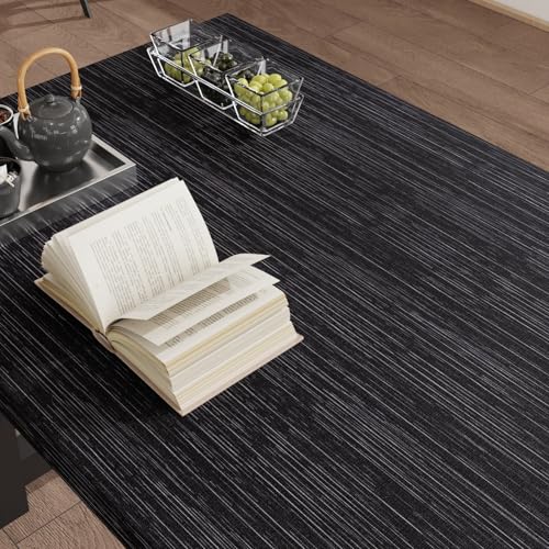 CRE8TIVE Black Grasscloth Peel and Stick Wallpaper Textured Woven Linen Fabric Black Contact Paper for Walls Self Adhesive Removable Faux Grass Cloth Wallpaper for Bedroom Countertops Cabinets 12"x80" - color: Black, size: 12" x 80"