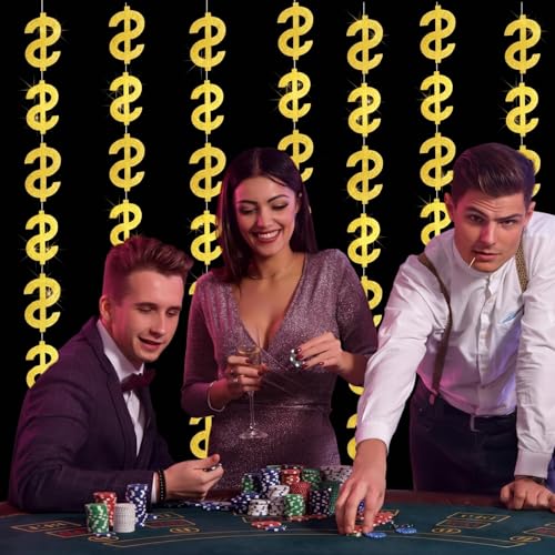 Xinnun Money Party Decorations Gold Old Dollar Sign Hanging Banners Currency Symbol Banner Cutouts Finance Investment Theme Ribbon Streamers for Casino Money Bachelorette Birthday Party Decor - style: Dollar
