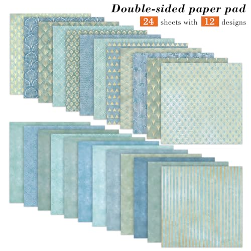 6''x 6'' Blue Geometric Scrapbook Paper Pad- 24 Sheets Double Sided Paper for Junk Journal Supplies DIY Cards Making Decor Gifts Crafts Wrapping Decorative Collage Folded Photo Album - color: Teal Tones