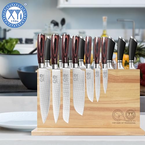 XYJ Authentic Since 1986 Magnetic Knife Block, Powerful Double-Sided Wooden Magnetic Knife Holder, Cutlery Display, Universal Kitchen Knife Stand Storage Rack Without Knives - color: light wood color, size: 15.5*8.7 inch without board