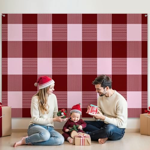 5x7ft Photography Backdrop Red Pink Gingham Plaid Striped Accents Photo Backdrop Photography Background for Photoshoot Portrait Video Party Photo Studio Prop Booth - color: Color7