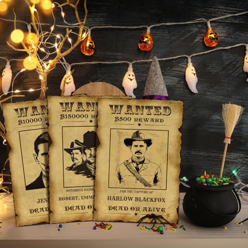Marspark 12 Pcs Western Wanted Sign Cutouts for Cowboy Decor 8 x 12 Inch Wanted Paper Poster with Glue 12 Designs Multicolor Party Prop for Barn Dance Western Themed Banquet and Historical Reenactment - style: Western Wanted