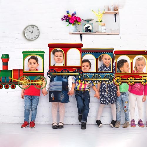 Christmas Train Shaped Photo Prop Selfie Frame Party Decor Large Fabric Vintage Train Photo Booth Props Steam Train Photo Background Retro Train Banner Backdrop Sign Xmas Happy New Year Party Supplies