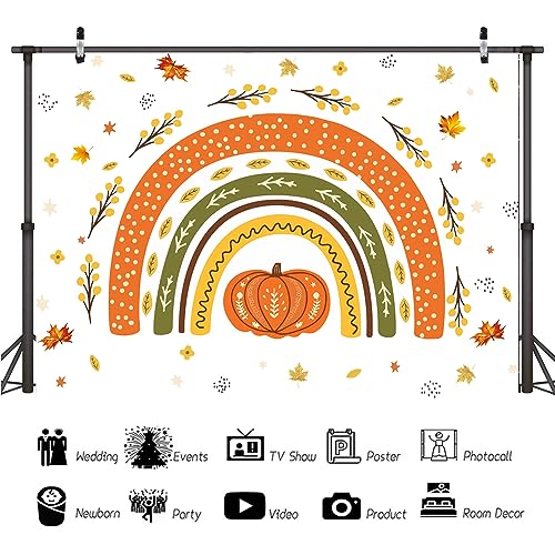 7x5ft Autumn Pumpkin Photography Background Fall Maple Leaves Pumpkin Backdrop Thanksgiving Party Decorations Baby Shower Birthday Portrait Photo Props