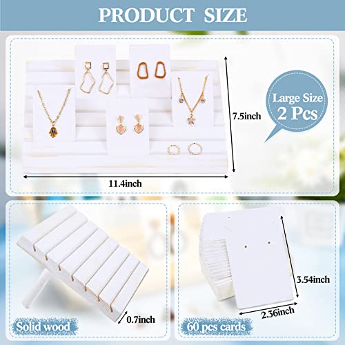 Marsui 62 Pcs Wood Earring Display Stand Earring Card Display 2 Sets of Holder with Cards Jewelry Stands for Selling - color: White