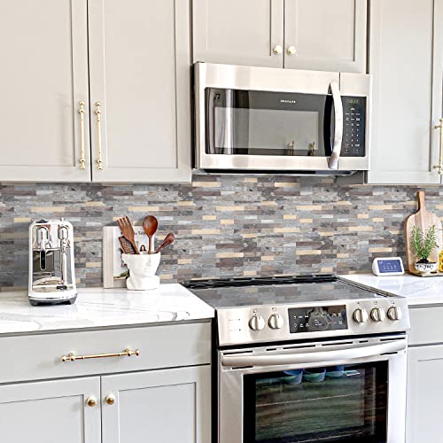 STICKGOO Peel and Stick Backsplash, PVC Wall Tiles Stick on Backsplash for Kitchen(1 Sheet, Distressed Wood with Metal Gold) - color: Distressed Wood with Metal Gold