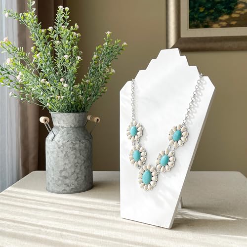 Ikee Design 2pcs Set Wood Jewelry Display Bust with Easel for 3 Necklaces, Wash White Color, 8.3" W x 4.3" D x 13" H - color: Wash White