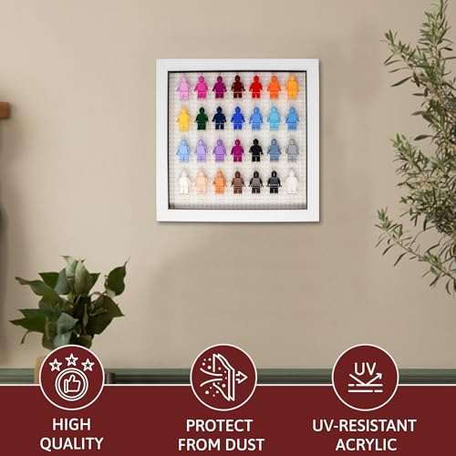 Figurine Display Case 10x10 White Shadow Box for Miniature Figures 10x10 White Wood Shadow Box with White Base to Display Up to 28 Block Figures - color: White With White Blacking, size: 10x10