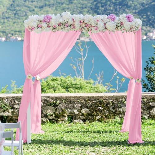 PARTISKY 10x10ft Pink Chiffon Sheer Backdrop Curtains, Wrinkle-Free Wedding Backdrop Drapes for Birthday Party Ceremony Arch Stage Decor Background for Photography 5x10ft,2 Panels - color: Pink, size: 10ft x 10ft