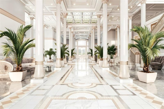 Renaiss Fabric Luxurious Castle Palace Backdrop European Interior Wall Green Plants Elengent Showroom Hall Background for Photography Wedding Ceremony Party Decorations 6x4ft - color: XH005, size: 6Wx4H FT