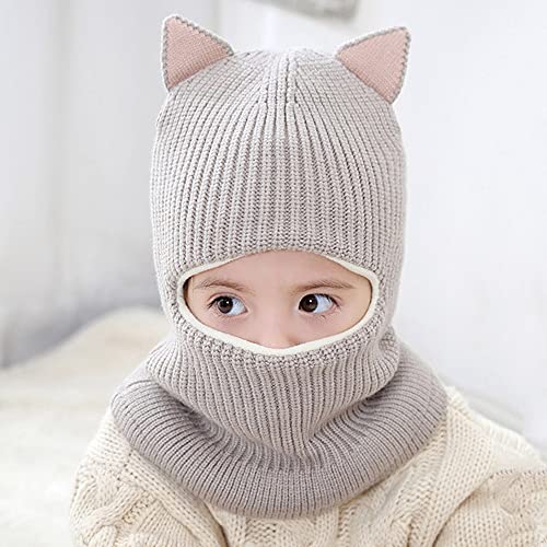Kids Winter Plus Velvet Thickened face Protection Scarf Cute Beanie Cap Skull Caps Winter Soft Warm Knit Caps - color: Hat3-grey