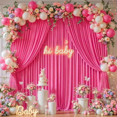 20x10ft Hot Pink Backdrop Curtain Panels for Parties - Wrinkle Free Polyester Photo Curtain Backdrop Wedding Back Drop Fabric Drapes for Party Decorations Background for Photography - color: Hot Pink, size: W5' x H10'(4 panels)